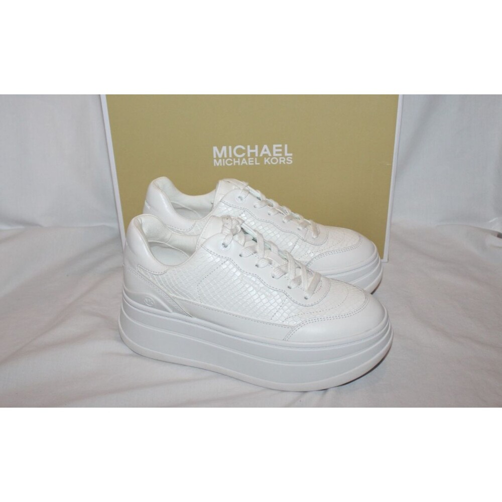 Michael Kors Women's Hayes Platform Leather Lace Up Sneakers White Sz 9 $175